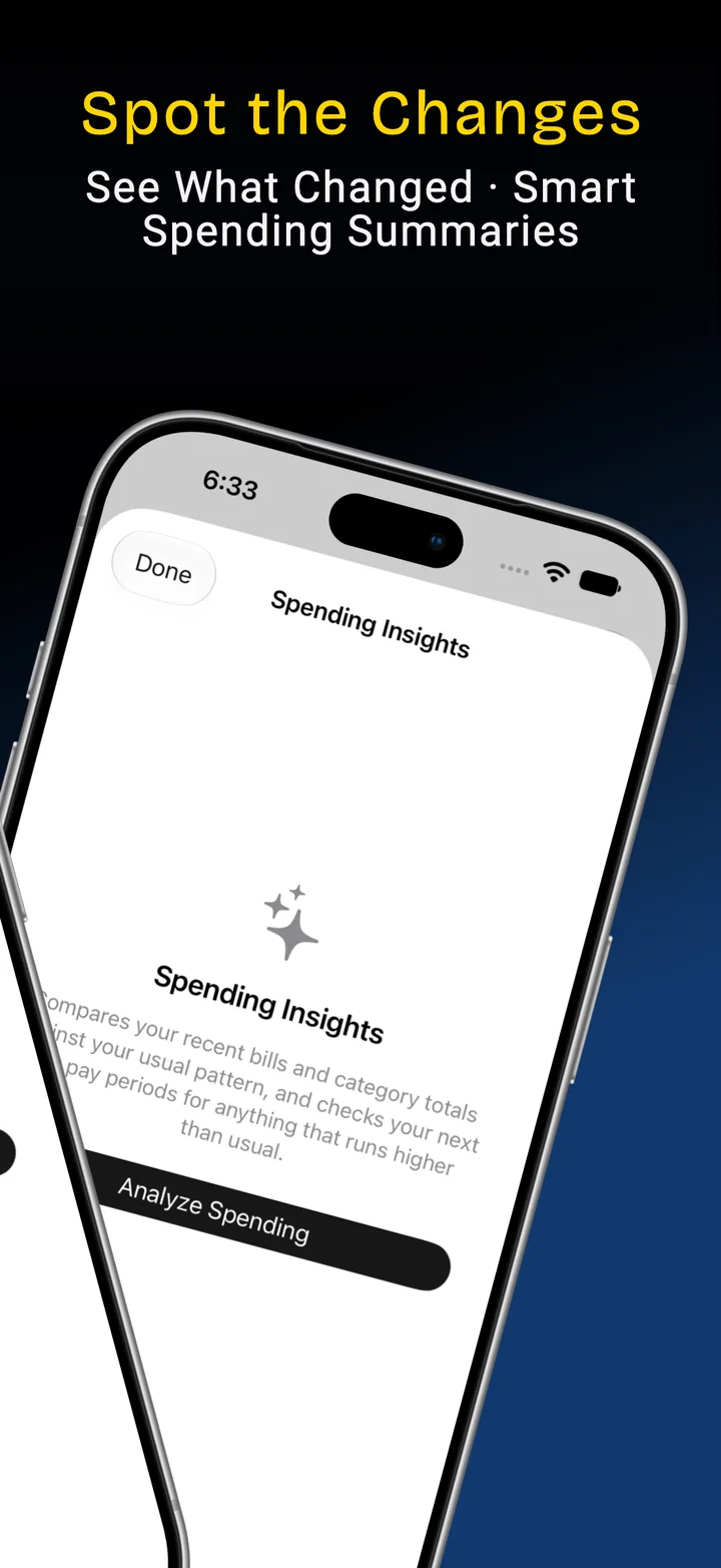 Spending Insights: a short written summary of changes in recent bills and categories.